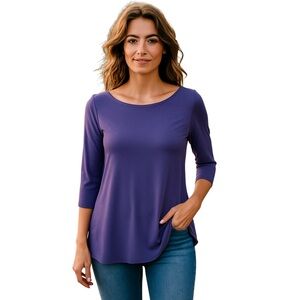 Eileen Fisher Blue Wide Neck 3/4 Sleeve Tencel Stretch Tunic Top Size XS